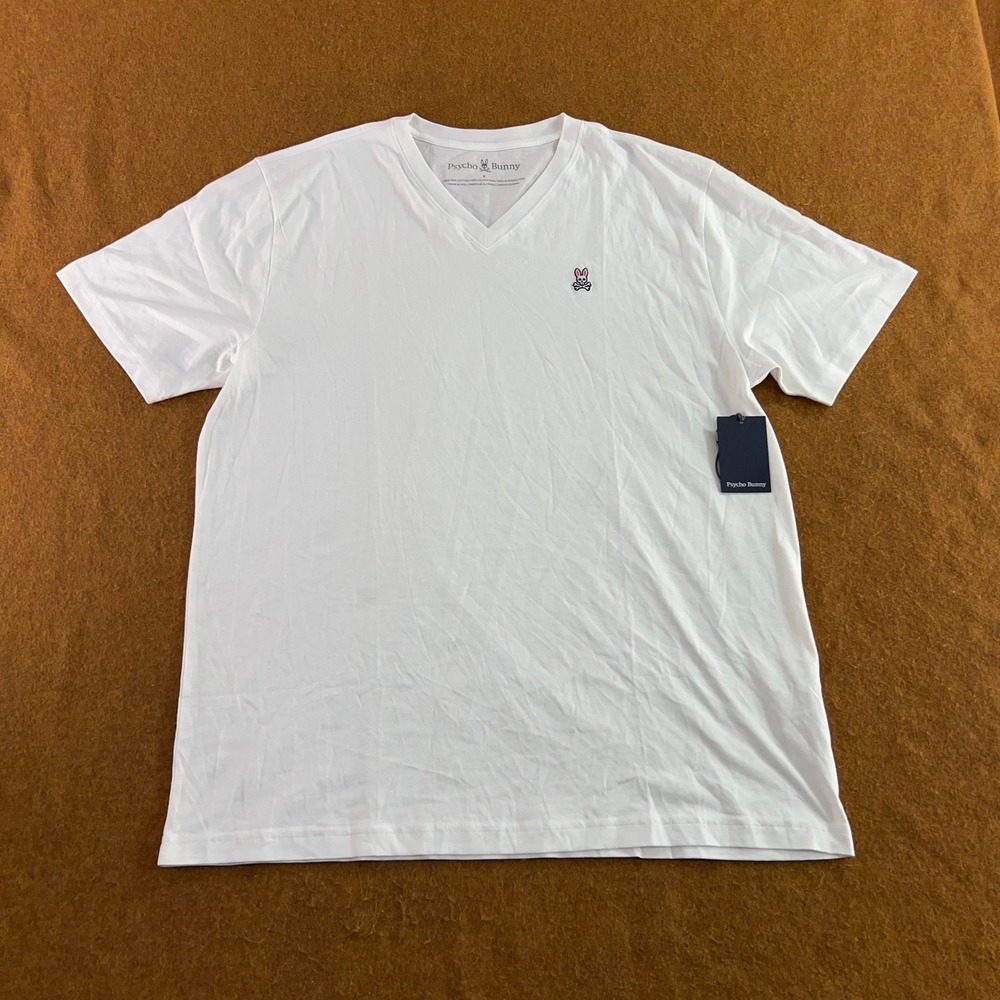 Psycho Bunny Mens 8-XXL White Classic V Neck Logo T-Shirt NWT